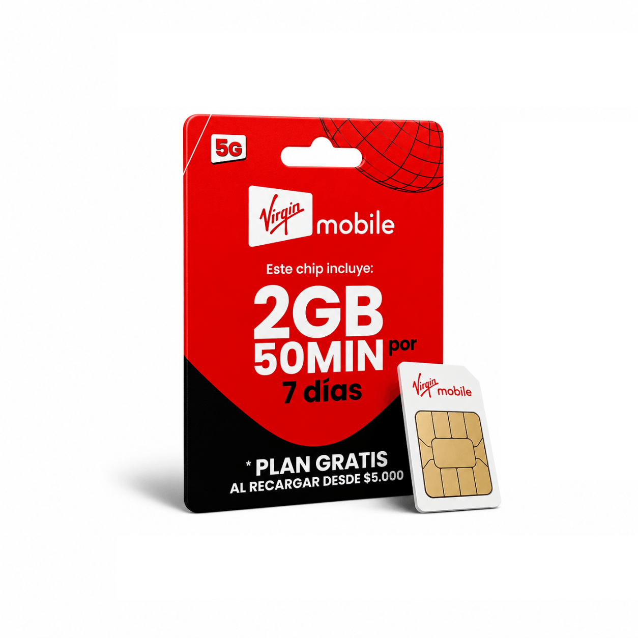 Chip prepago 2GB + 50 Min por 7 días